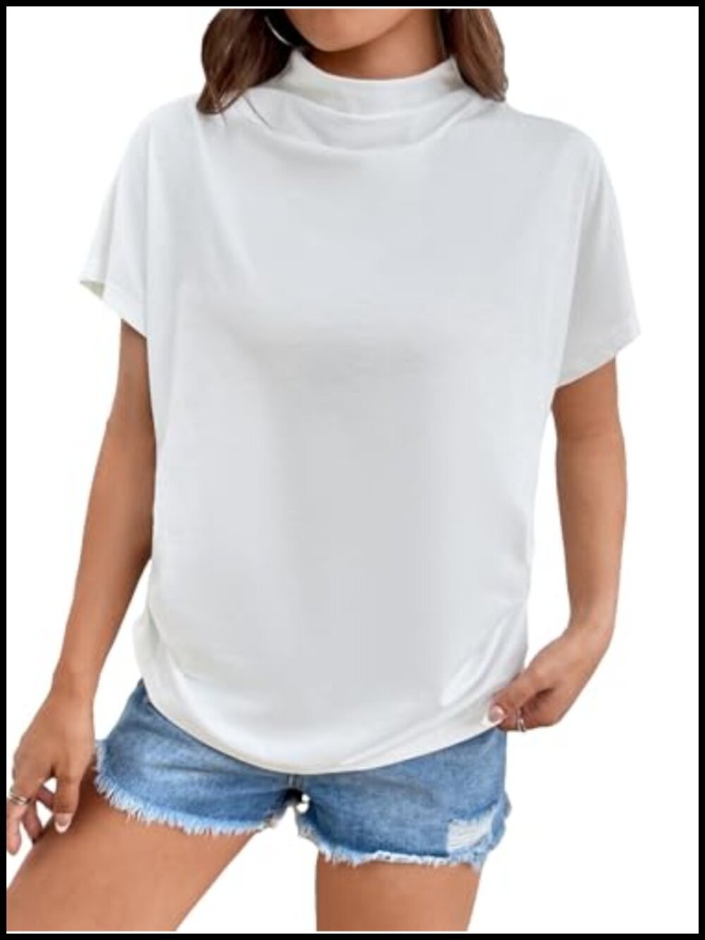 SweatyRocks Mock Neck Tee, Loose Fit Short Sleeve T-Shirt for Summer